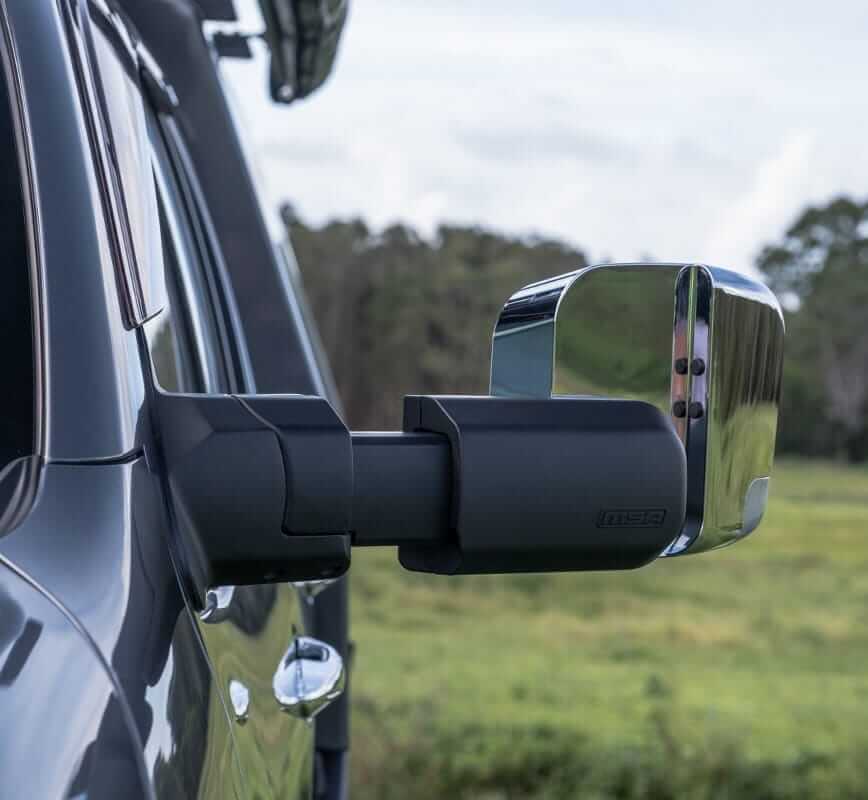MSA 4x4 Towing mirrors to suit - MITSUBISHI PAJERO SPORT 2015-2024, CHROME, ELECTRIC, INDICATORS, BSM