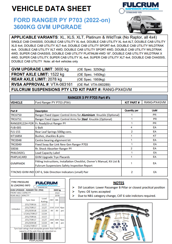 3600kg Formula 4x4 GVM Upgrade Kit Ford Ranger PY 2022-on